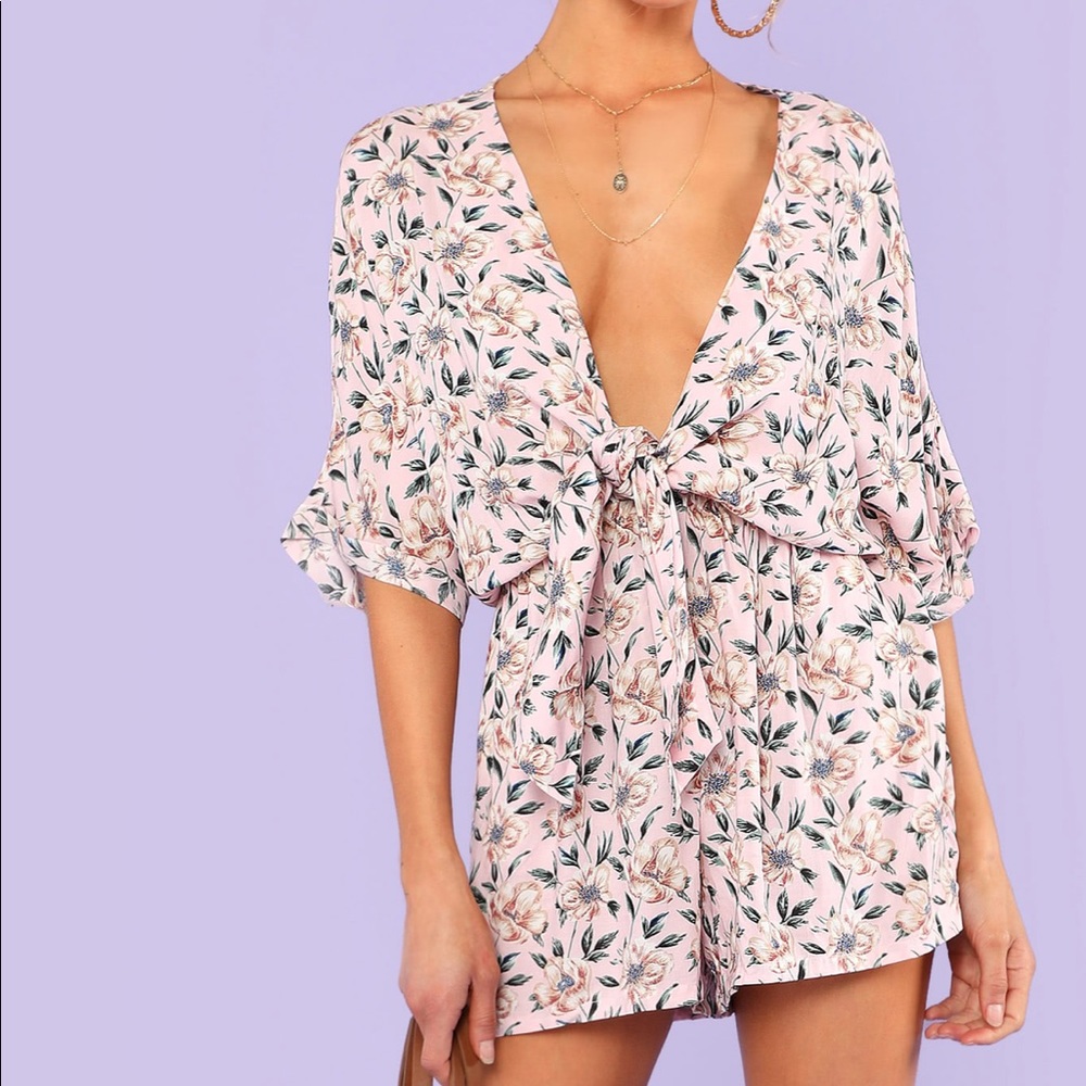 Pink floral romper vintage looking